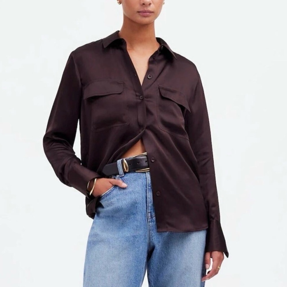 Madewell Dark Brown Button Down Shirt xxs